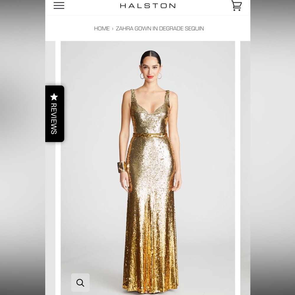Gold sequin Halston dress, size 2, worn once, unaltered